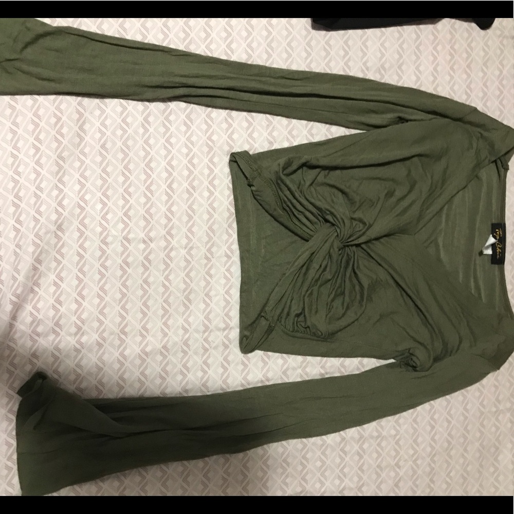 Olive Crop top with flared Arms